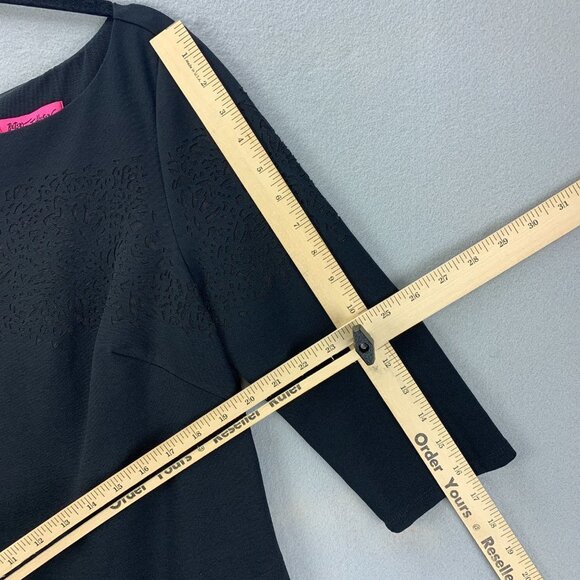 Betsey Johnson Dress Womens 10 Black Sheath 3/4 Sleeve Cutout‎ Pockets Stretch - Picture 11 of 16
